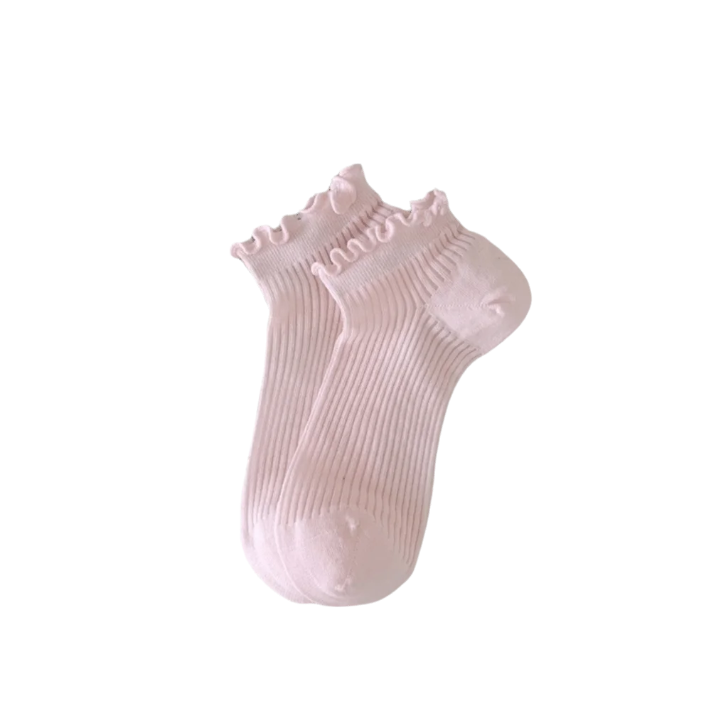 Korean Fashion Candy Ankle Socks Ruffle Mid-calf Women's Breathable Qme Pink One Size