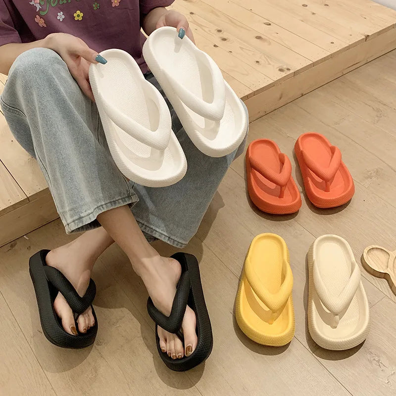 New Summer Platform Flip-Flops Handmade Flower Soft Bottom Cloud Slippers Travel Holiday Beach Lady Cute Shoes Women Slides Qme