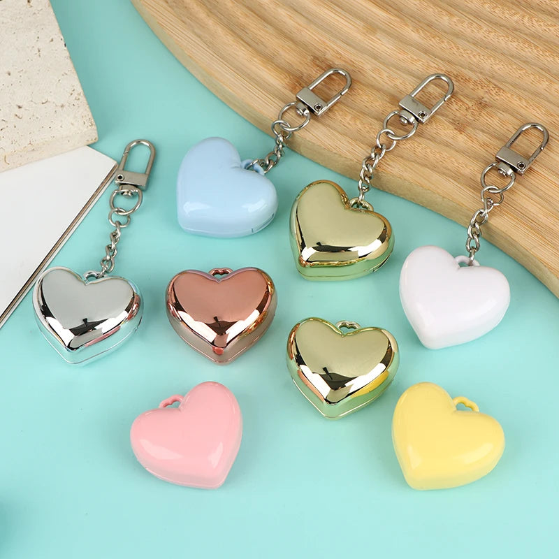 Heart-shaped Mini Empty Compact Mirror Aluminum Pan Keychain Blush Qme