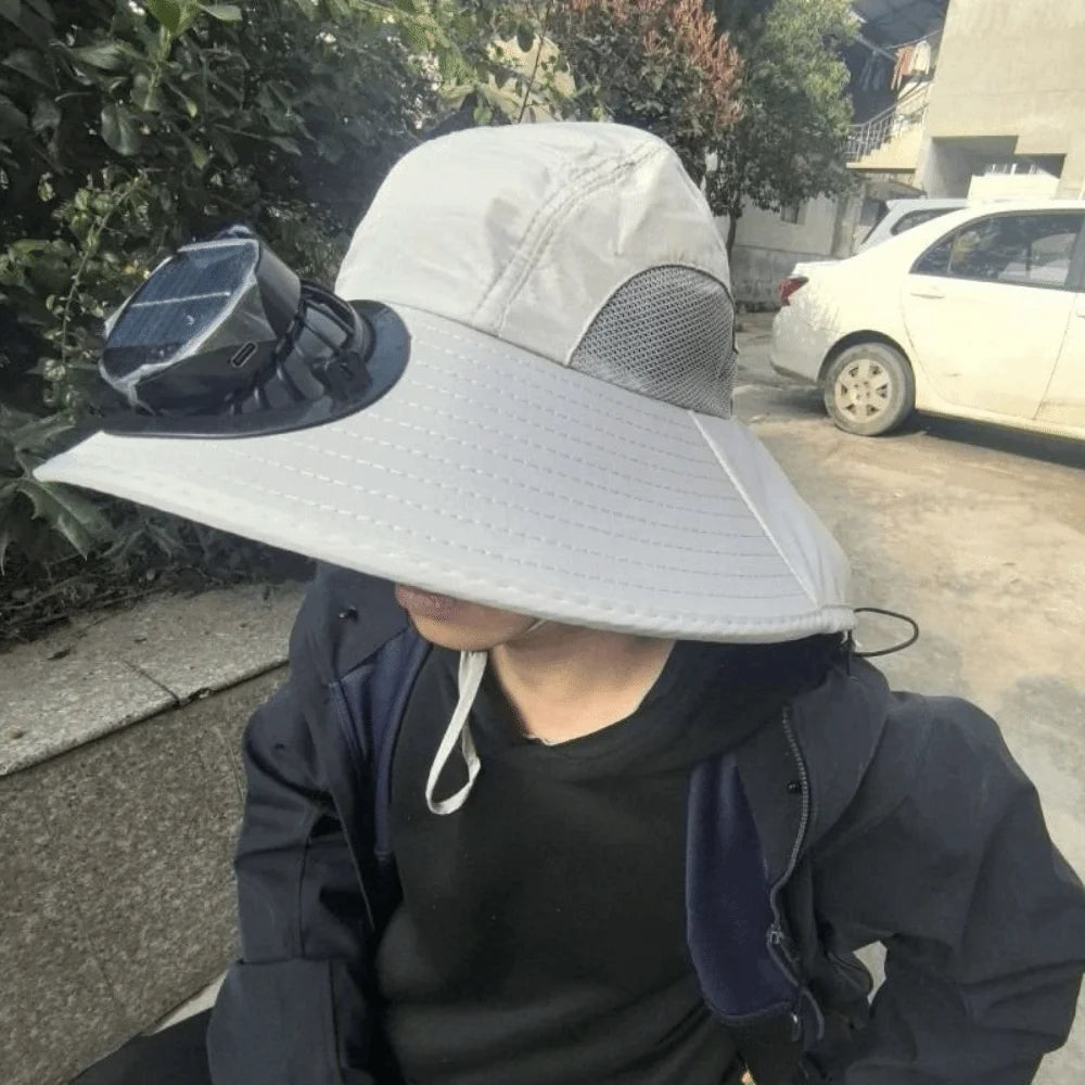 Breathable Solar Fan Hat Strong Wind Wide Brim Sun Hat with Fan with Shawl UV Protection Summer Fan Visor Cap Hot Weather Qme