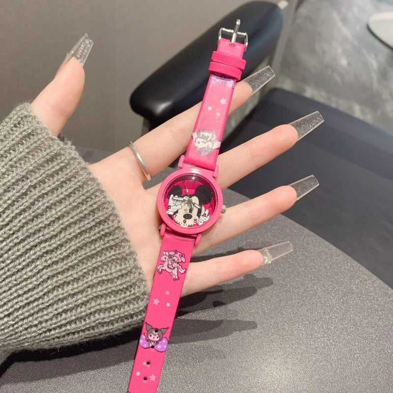 Mickey and Minnie Mouse Cartoon Watches Cute, Korean-Style, Kawaii Watches for Students to Learn Numbers and Tell Time Qme