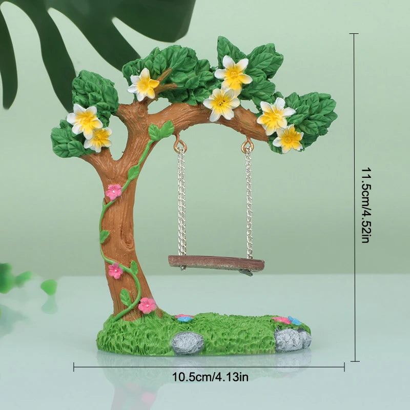 Miniature Fairy Garden Swing Flower Tree Figurine Modelfor Micro Qme