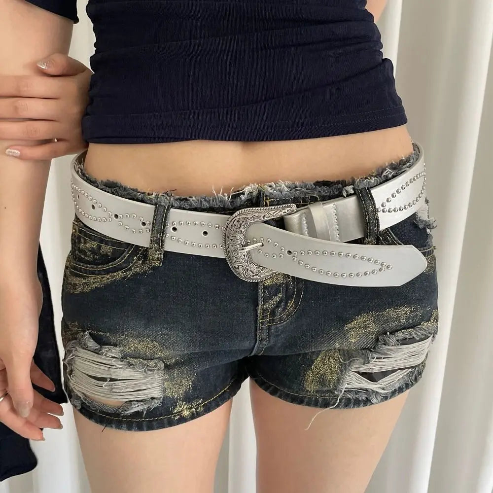 Fashion Rhinestone Women's Belt PU Leather Ethnic Style Rivet Waist Belt Punk Gothic Dress Jeans Belt Daily Qme
