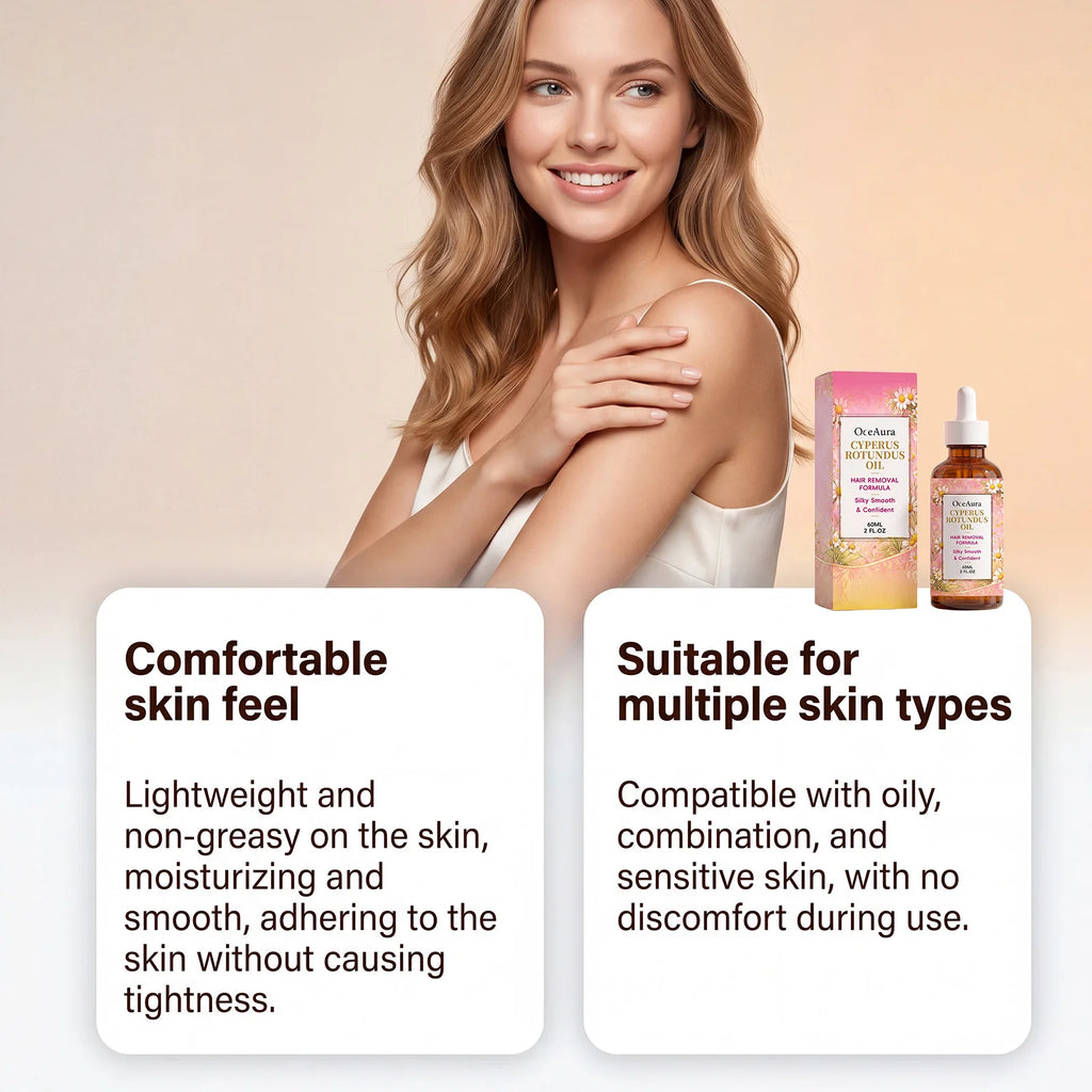 OceAura Cyperus Rotundus Hair Removal Oil Lightweight Non Greasy Gentle Soothing Moisturizing Silky Smooth Hair Reduction Oil Qme