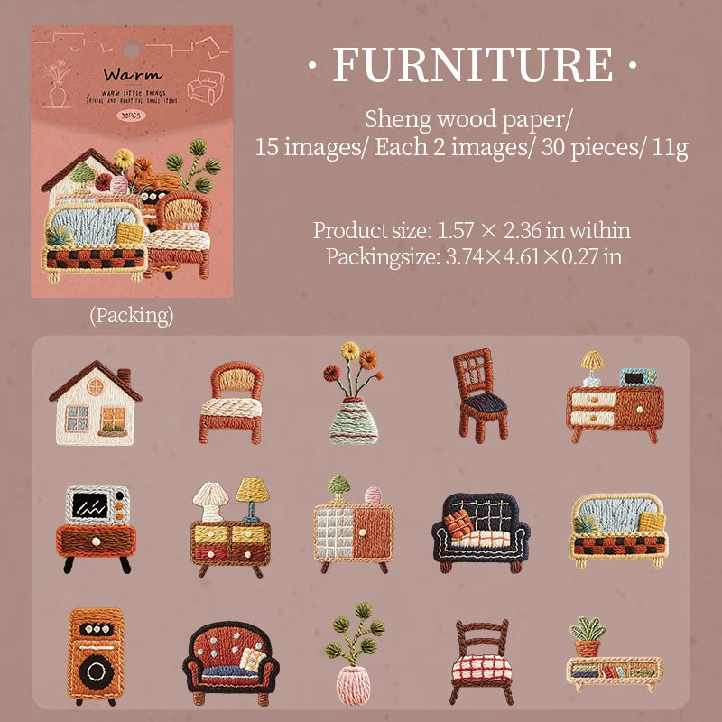 Embroidery Style Life Trinkets Sticker Pack, Must-Have for Students & Stationery Lovers, Multi-Purpose Decorative Stickers Qme C