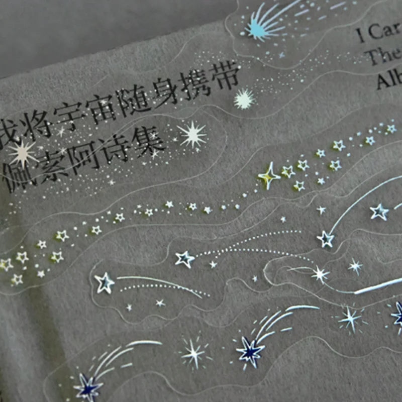 20 Sheets/Bag 3D Silver Foil PET Stickers Galaxy Stars for DIY Crafts Scrapbooking Journal Phone Case Decoration Qme