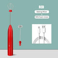 2-in-1 USB Charging Electric Egg Beater Coffee Stirrer Baking Mixer Double Head Milk Whisk Tools Gadgets Bar Kitchen Accessories Qme Red