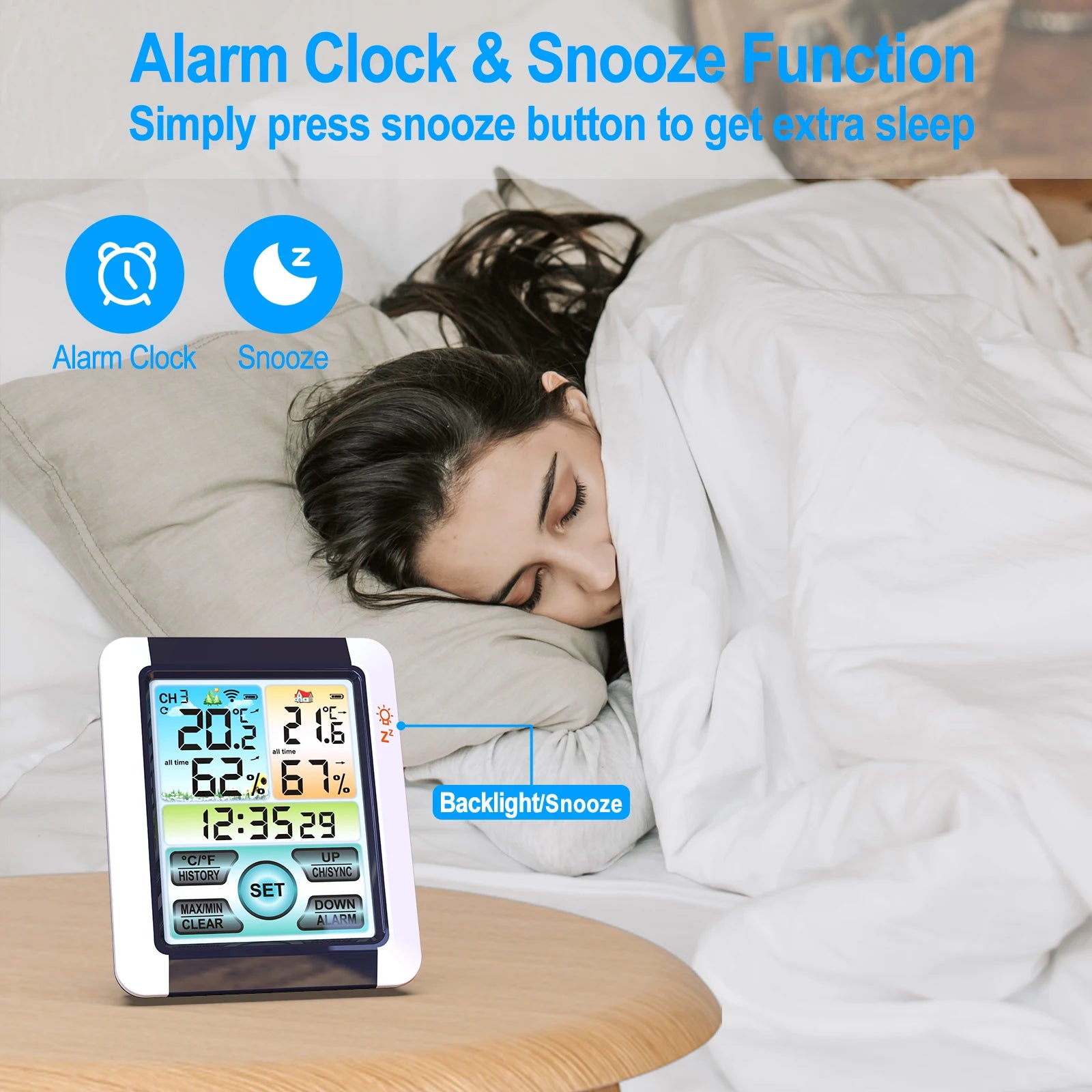 Digital Weather Station Clock Indoor Outdoor Forecast Barometer Qme