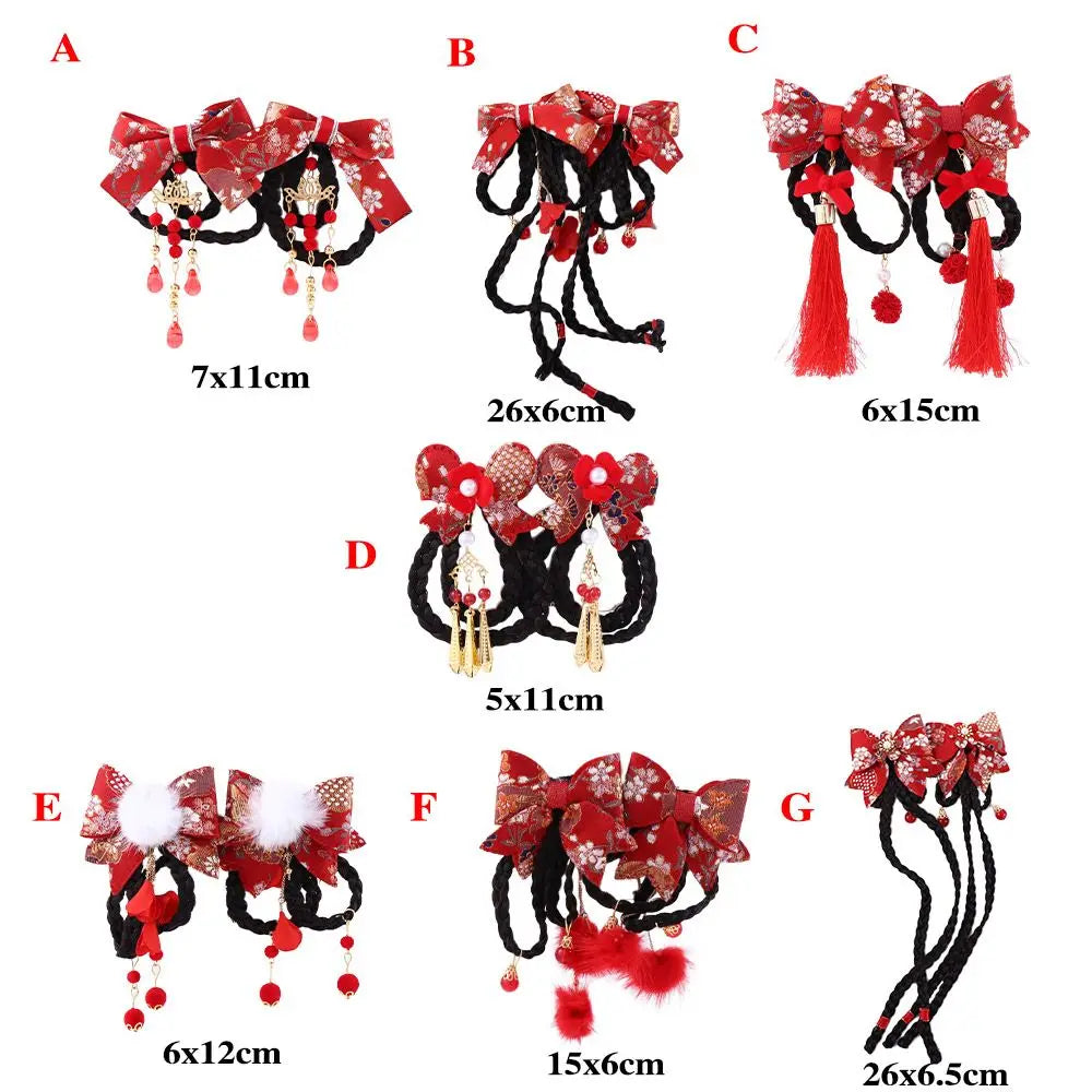 Elegant Sweet Cloth Hanfu Headdress Tang Suit Tassel Chinese Style Wig Braid Hairpin Side Clip Bow Hairpin Hair Accessories Qme