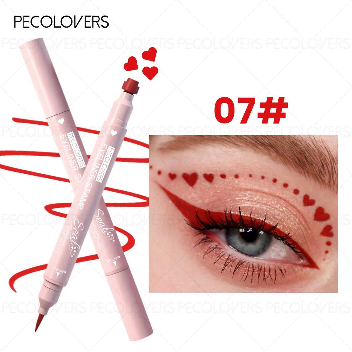 Dual-ended 2-in-1 Eyeliner Stamp, Smooth Black Liquid Eyeliner Pen, Cat Eye Smiley Moon Heart Stamp One-Swipe, Whimsical Makeup Qme 07