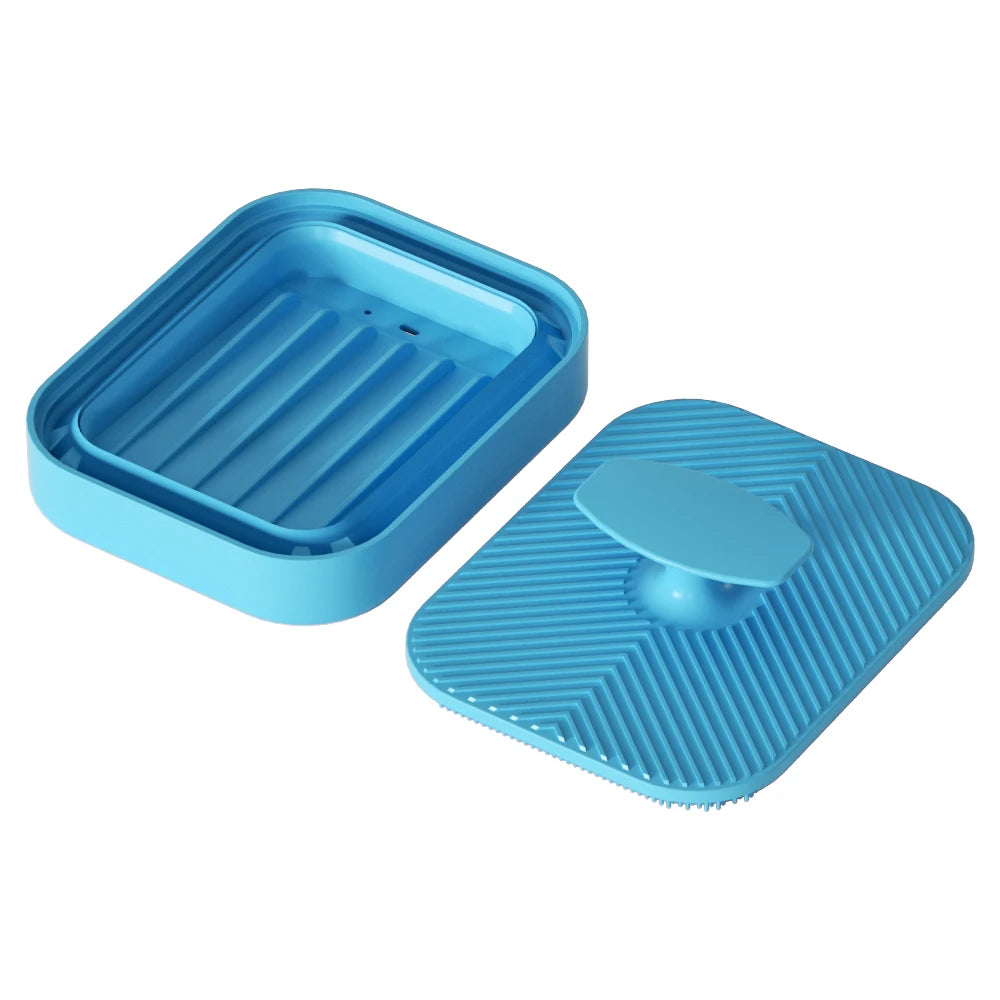 1 Silicone Soap Storage Box Foldable Exhaust Hole Anti Slip Portable Qme Blue set