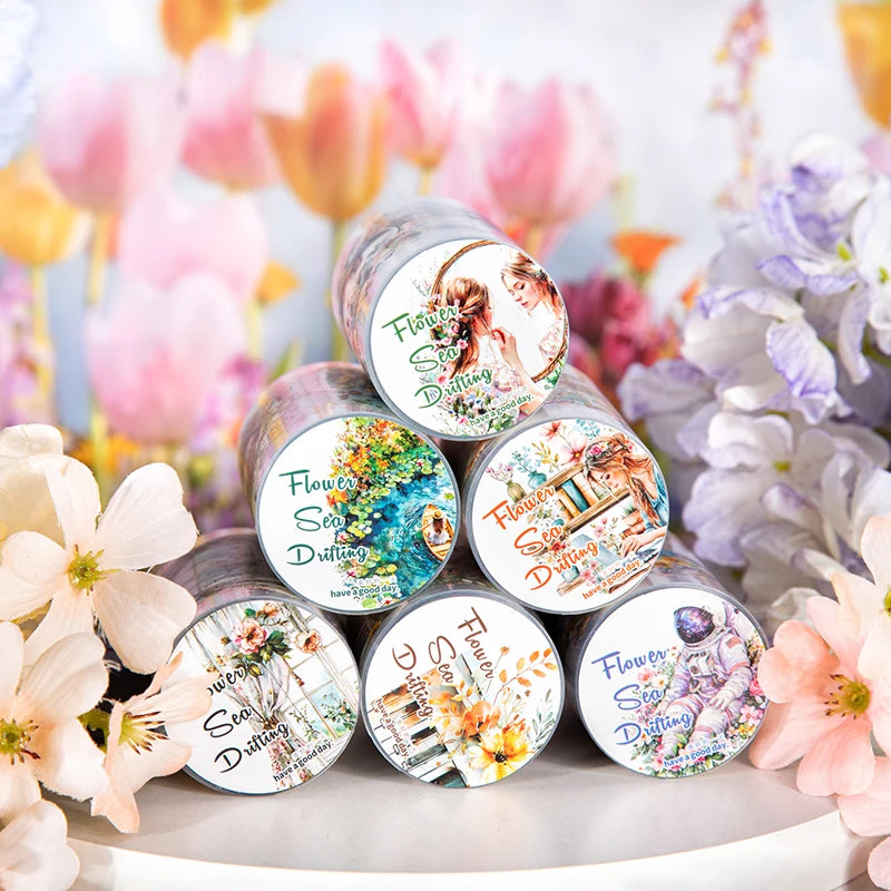 60mm*2m Floral PET Masking Tape DIY Scrapbooking Journal Planner Notebook Phone Case Decoration Spring Flower Craft Gift Supplie Qme
