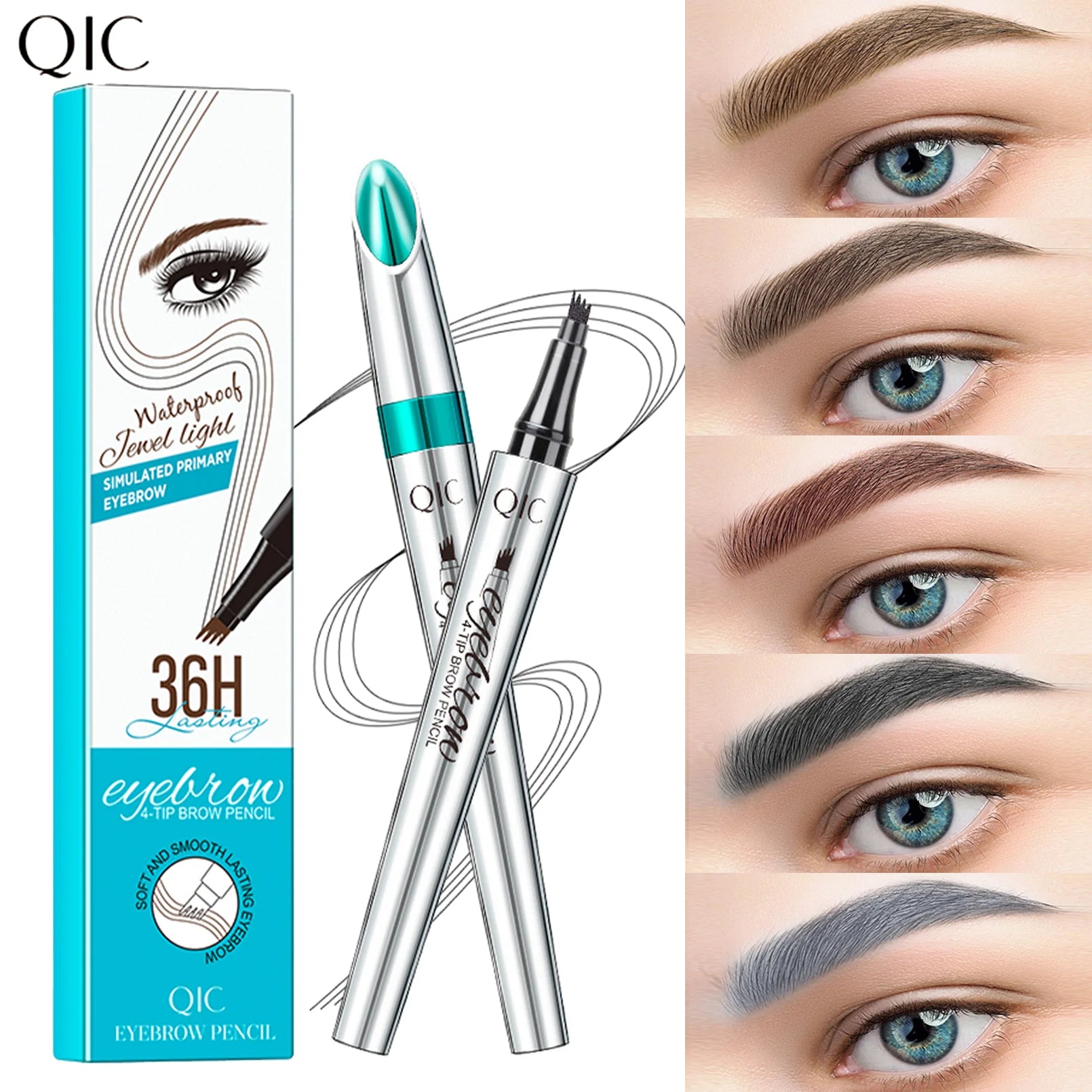 QIC Four-Pronged Eyebrow Pencil, Four-End, Long-Lasting, Non-Smudged, Water-Resistant, Anti-Smudged Eyebrow Pencil Qme