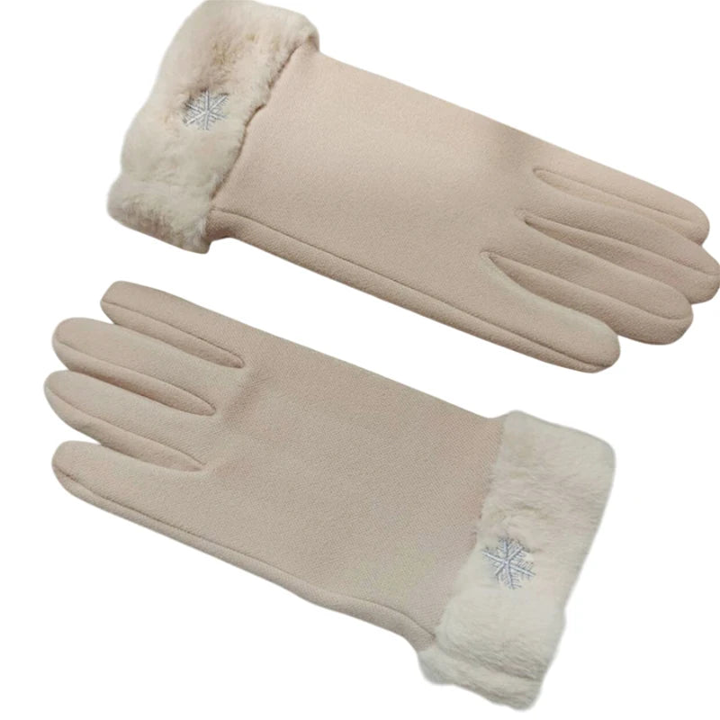 Autumn Winter Warm Suede Gloves Velvet Thickened Plush Decor Cuff Qme