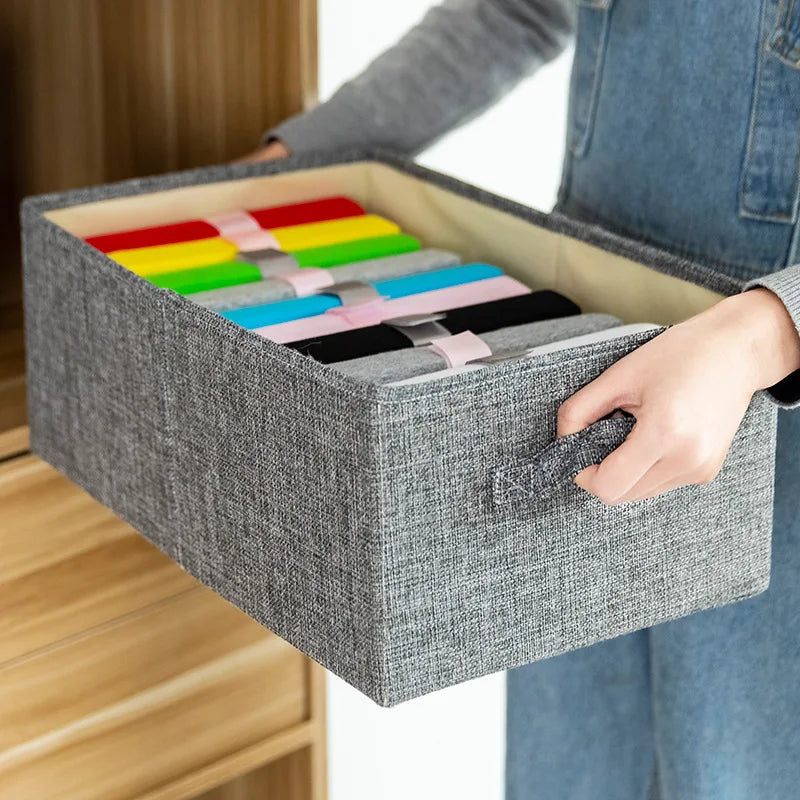 Double-Door Drawer Style Foldable Cotton Linen Storage Box Thickened PP Board Clothes & Pants Organizer Washable Qme