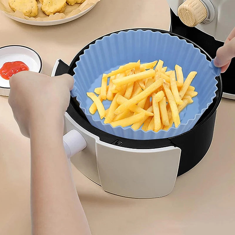Air Fryer Tray Oven Baking Tray Fried Basket Mat Air Fryer Silicone Pot Replacement Grill Pan Bakeware Pizza Pan Qme