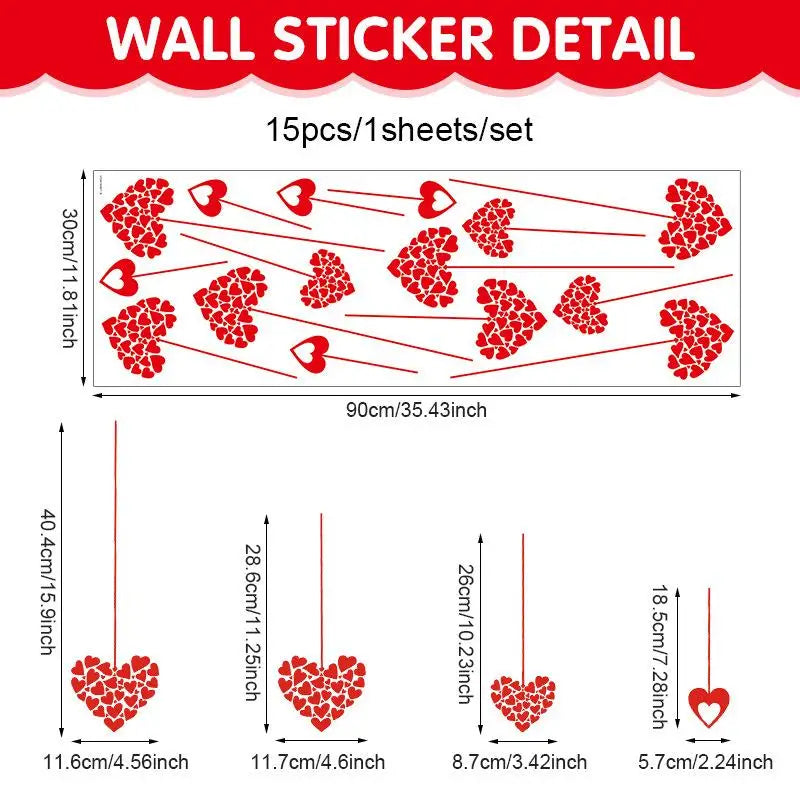 1pcs Valentine's Day Atmosphere Decorative Stickers,Heart-shaped Stickers For Glass Windows And Display Windows, Window Stickers Qme A3