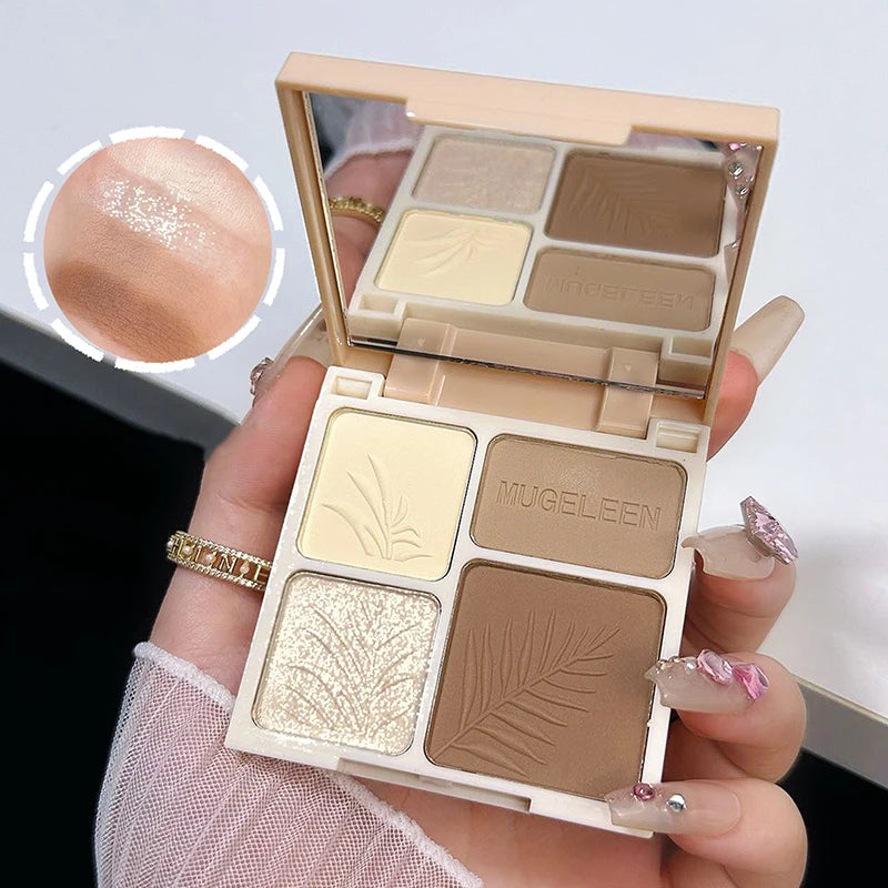 Four Face Highlighter Palette Matte Shadow Lasting Glow Brighten Qme