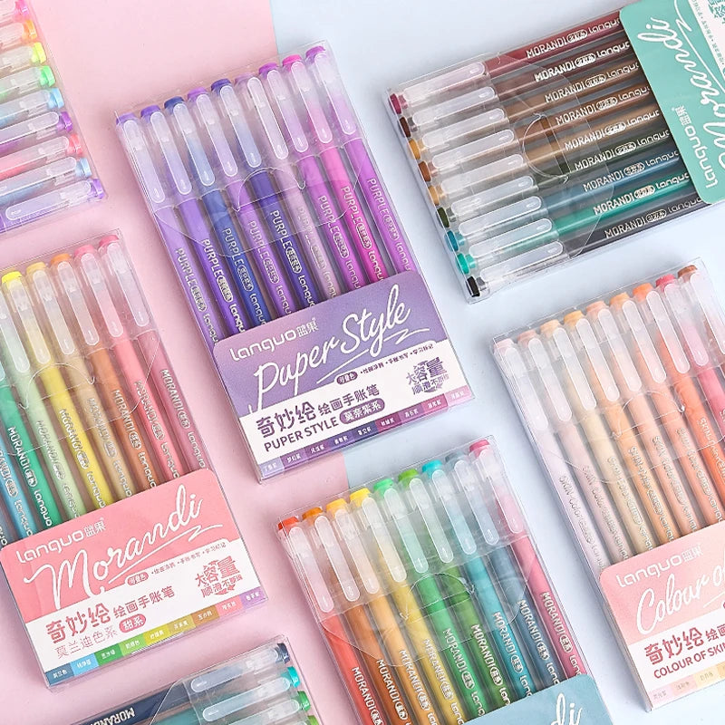 9-Pack Morandi Vintage Journal Pens, Multi-Color Graffiti Drawing Gel Pens with Refillable Cartridges Qme