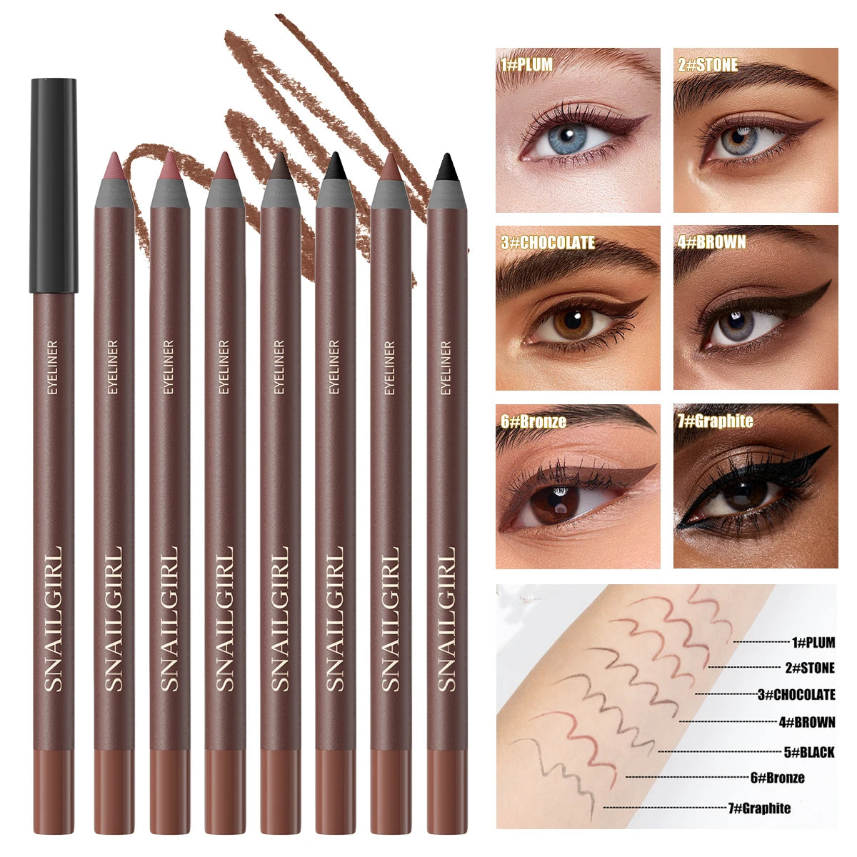 Waterproof Black Brown Eyeliner Gel Pencil Ultra-fine Matte Smooth Quick Dry Non-Smudge Easy Wear Eyeliner Pen Makeup for Eyes Qme