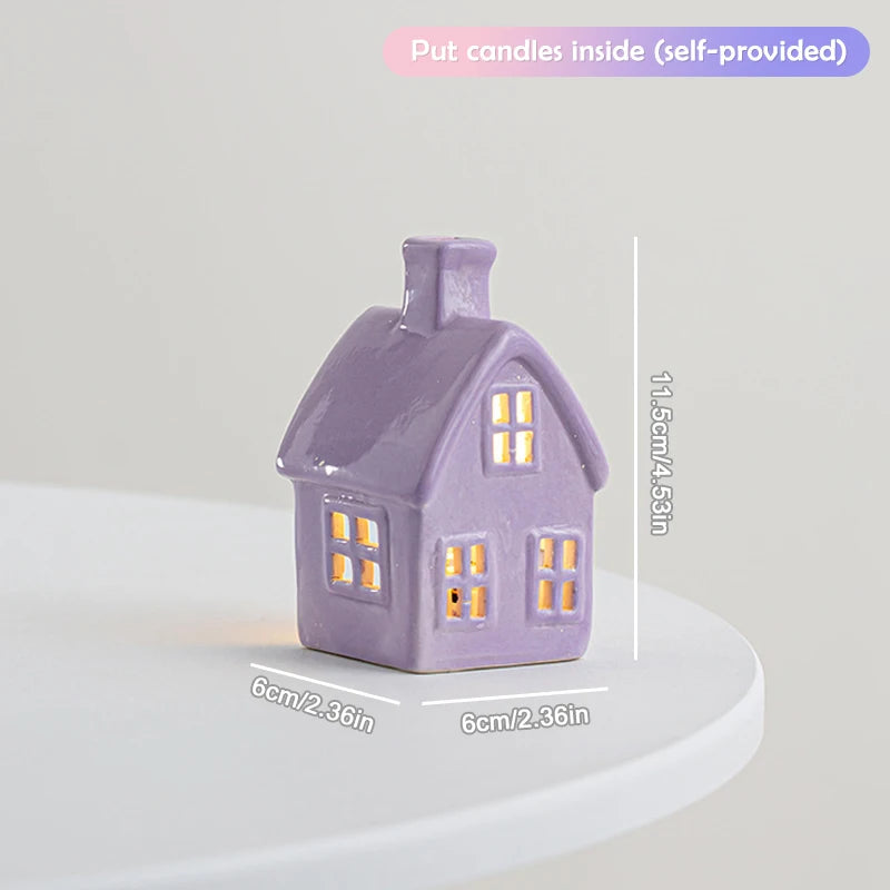 Village House Light Up Decorations, White Ceramic House Decor With Lights, Light Up Winter Village Houses Qme G