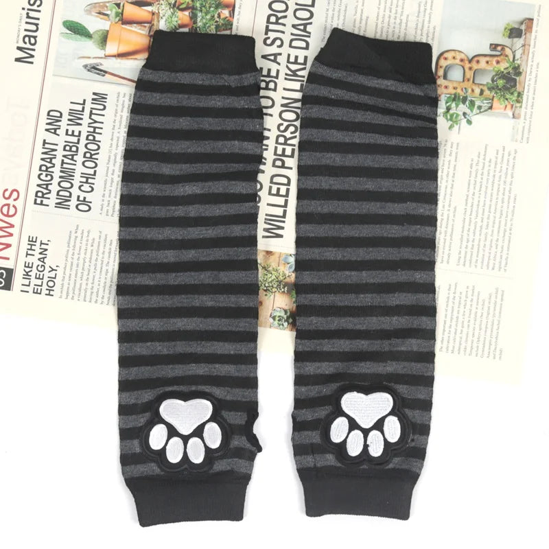 Unisex Black Fingerless Gloves Y2K Gothic Lolita Arm Cover Cute Cat Qme Dark Grey