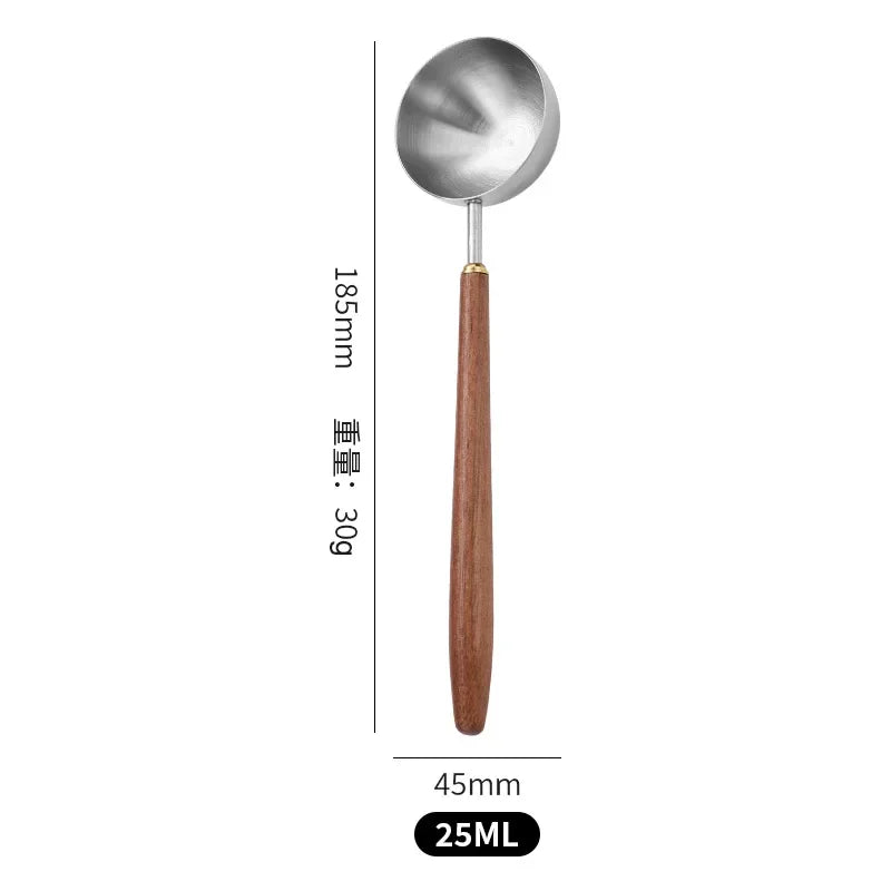 Wooden Handle Stainless Steel Coffee Scoop Tablespoon Measuring Spoon Qme L