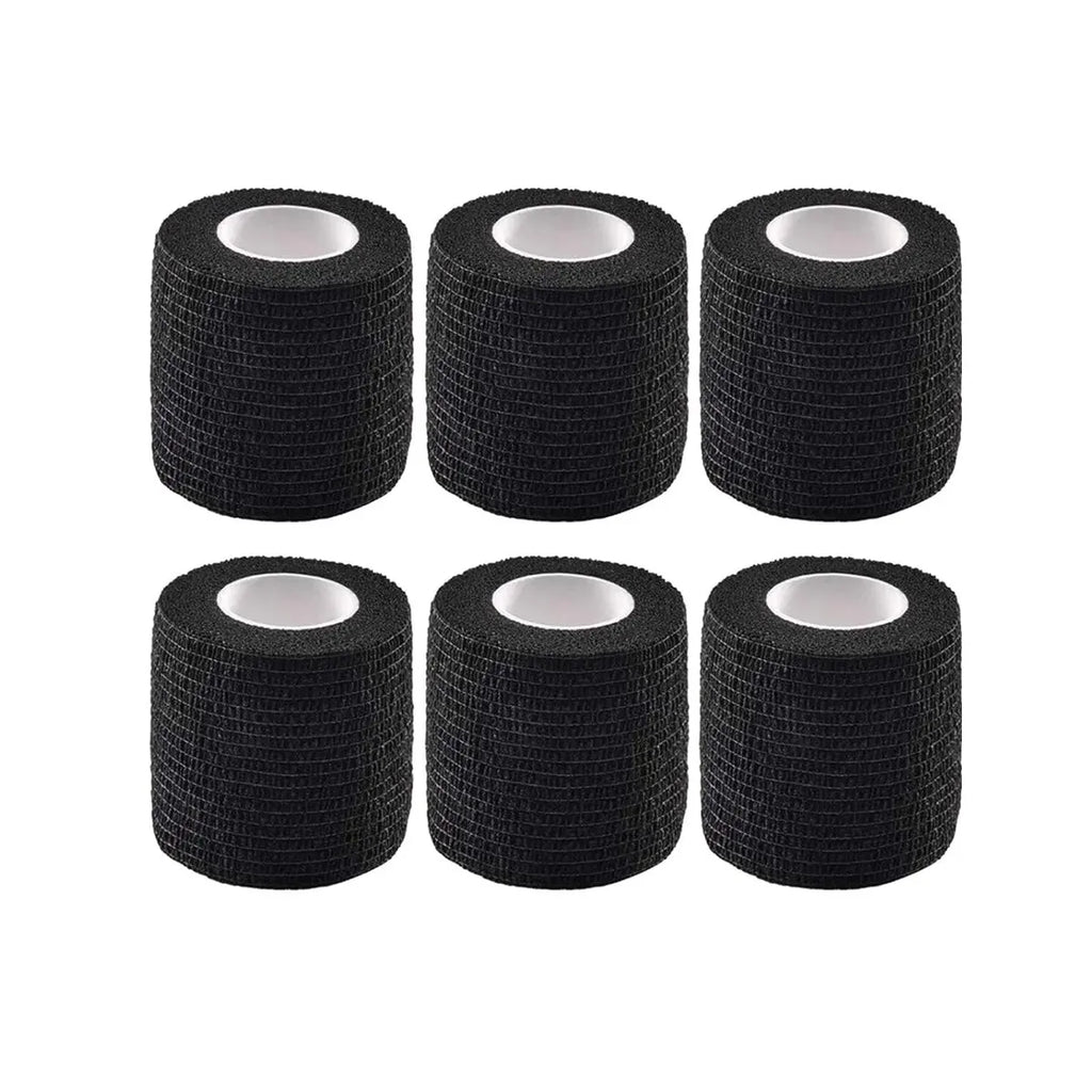 Wholesale Black Tape Tattoo Handle Bandage Anti-slip Athletic Nonwoven Waterproof Disposable Self-adhesive Elastic Bandage Qme 6PCS Black