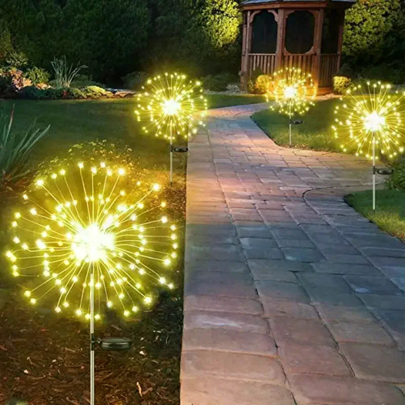 Outdoor Waterproof LED Solar Firework Lights Waterproof Garden Stake Fairy Lights For Pathway Yard Balcony Lawn Patio Qme