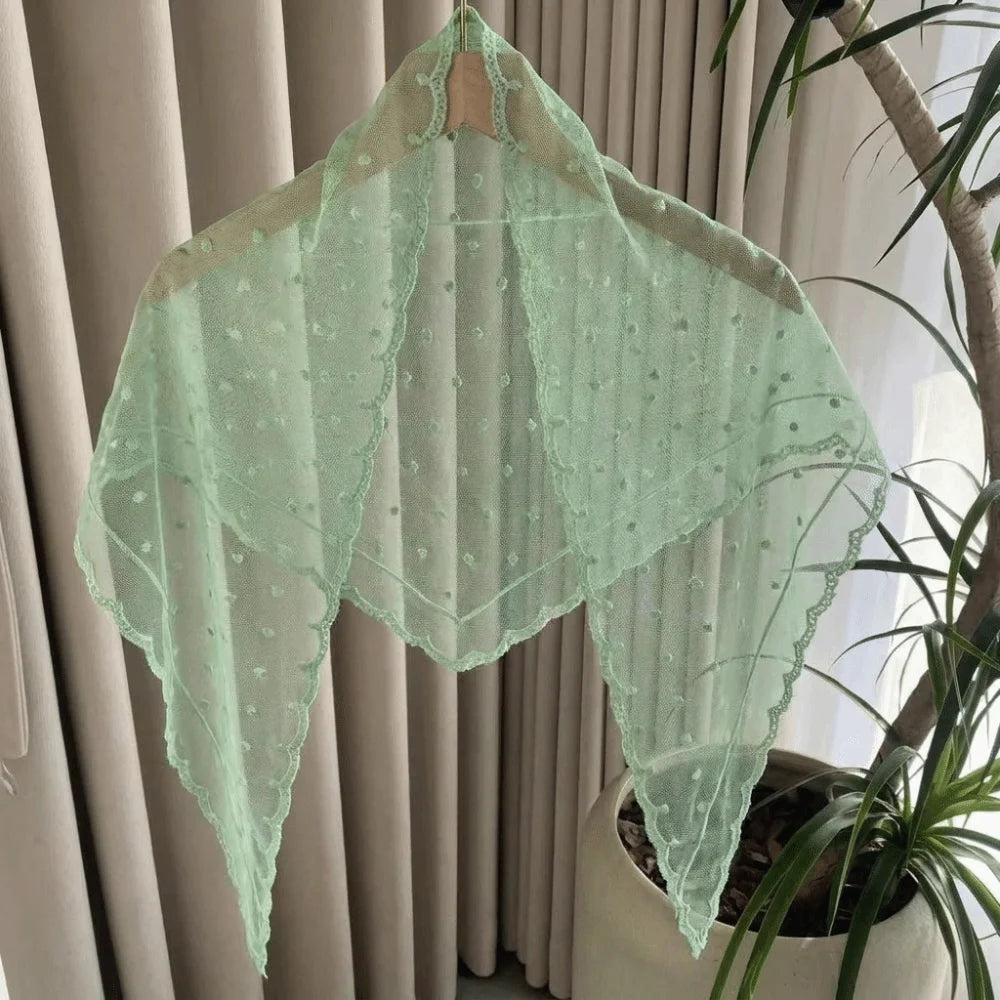 Lace Polka Dot Triangle Shawl Lightweight Breathable Head Scarf Qme Green Polka Dot