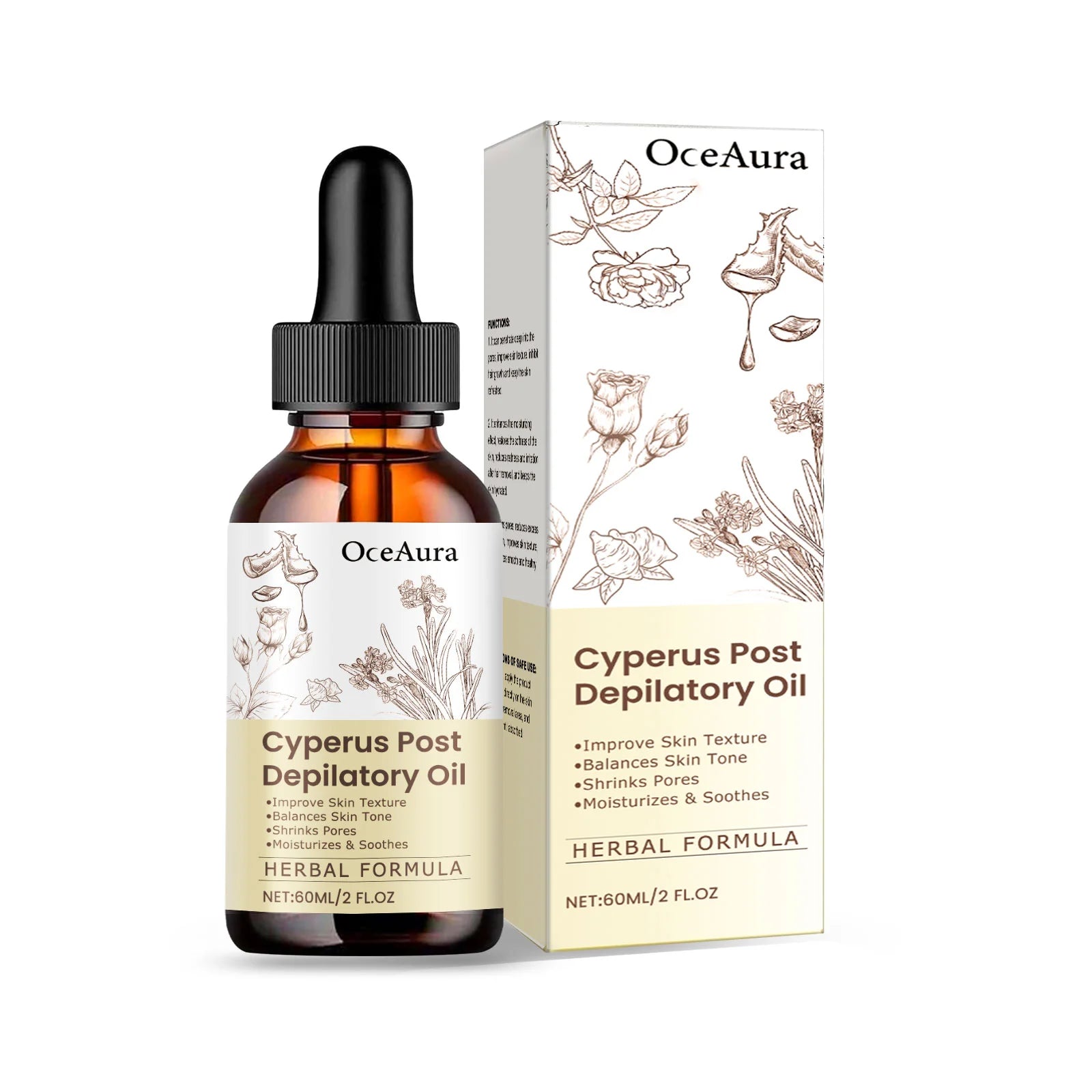 OceAura Cyperus Post Depilatory Oil Hair Growth Inhibitor Pore Minimizer Even Skin Tone Hydrating Cyprus Oil Hair Removal Care Qme 60ml