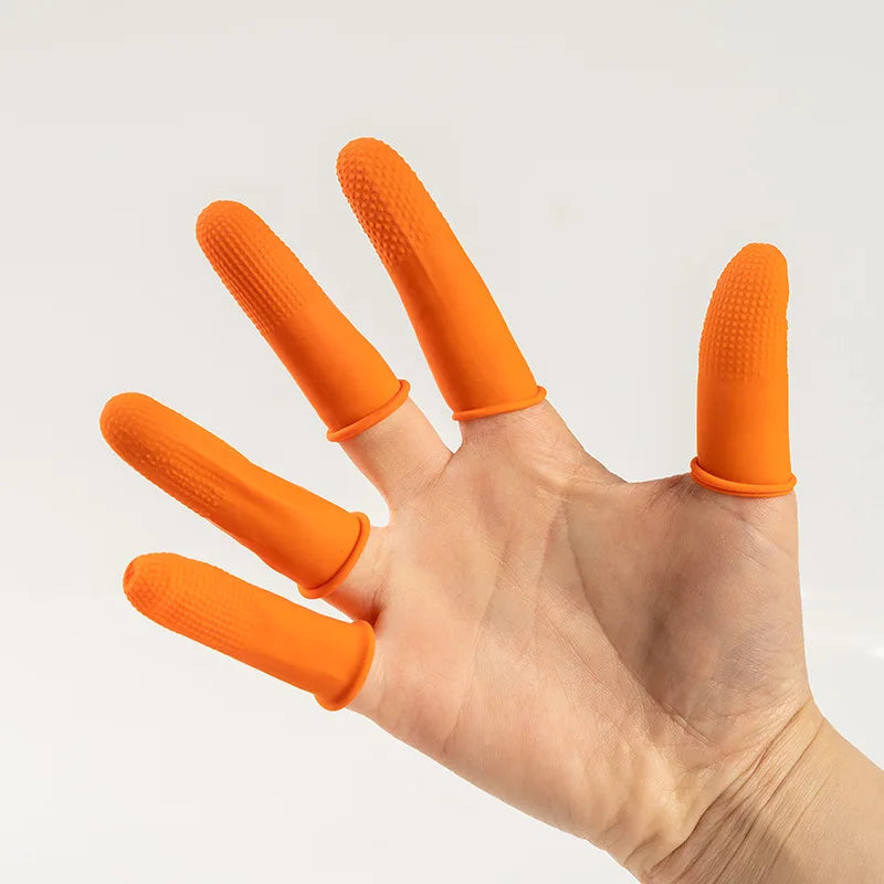 300PCS Disposable Protective Finger Cots Multi-Color Anti-Static Thickened Anti-Slip Dustproof Latex Finger Sleeves Qme Orange-L