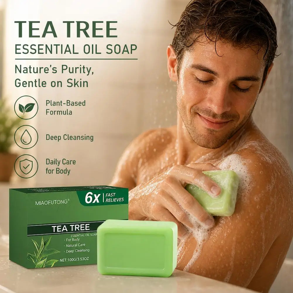 Natural Tea Tree Oil Soap Body Skin Cleaning Gentle Exfoliating Bar Qme