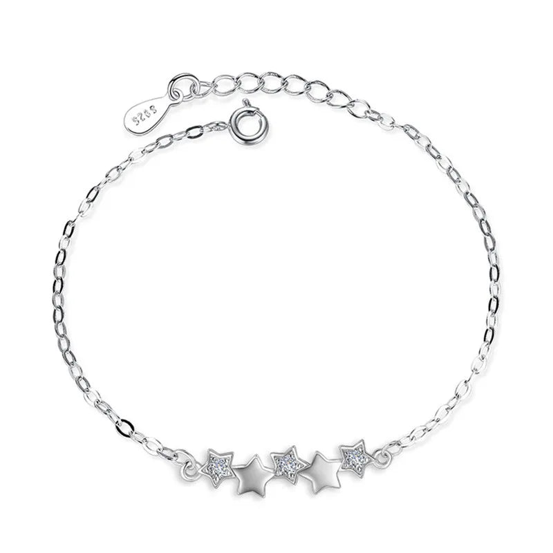 High Quality 925 Sterling Silver Color Bracelet Austrian Crystal Stars Charms Women Girls Bangles Jewelry Birthday Gifts Qme Default Title