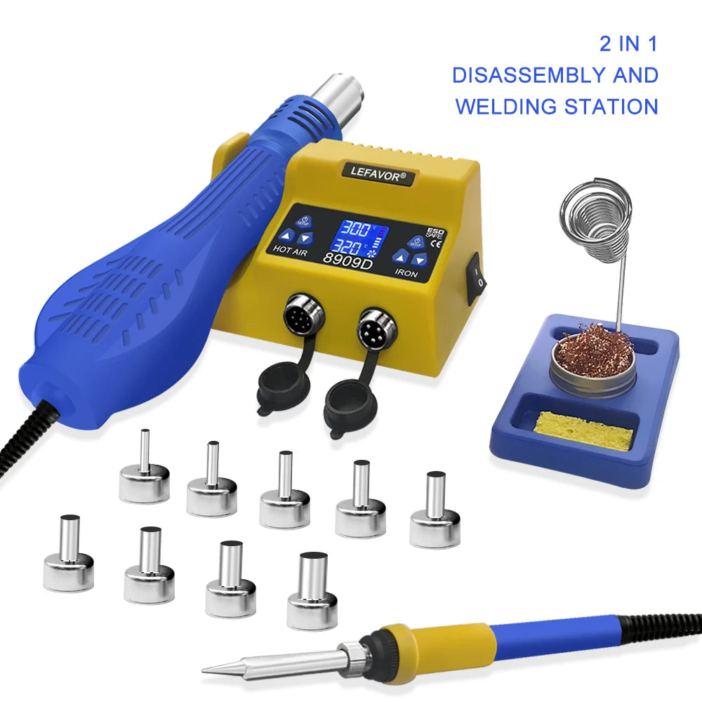 1 Digital Soldering Station Iron Air Gun BGA SMD Welding Rework Tool Qme set2 110V