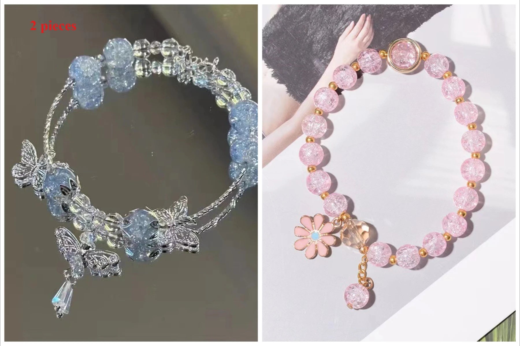 2 Pieces Simple Beads Resin Bracelets Jewelry Gifts for Women Inspired Beaded Bracelet DIY Same Style Statement Jewelry Bangles Qme S425S294