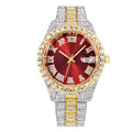 Mens Hip Hop Watch VintagInspired Retro Quartz Timepiece with Oversized Rhinestone Dial and Durable Stainless Steel Band for Men Qme Red