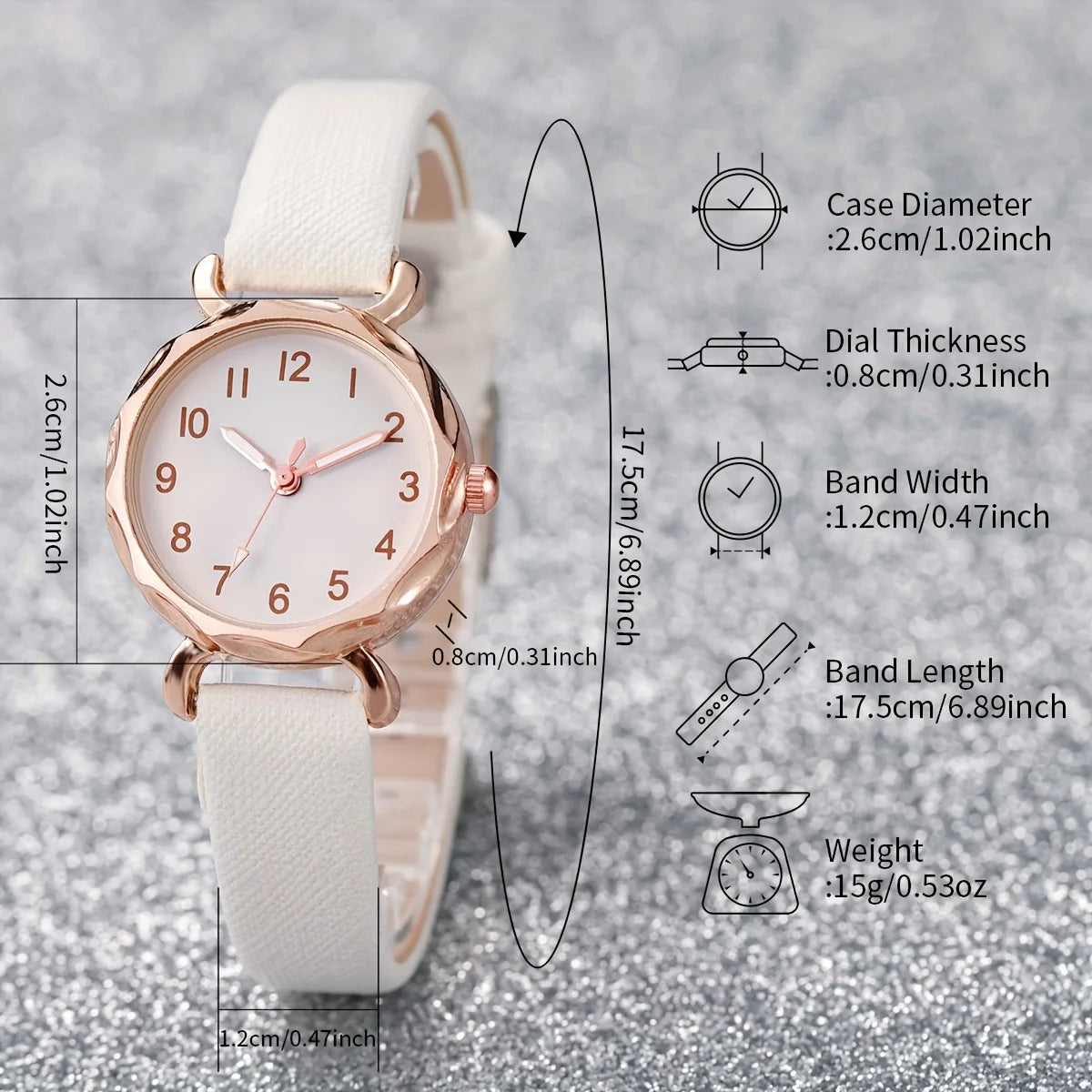 Simple bezel, white plate, quartz women's watch strap+white drip oil butterfly necklace, bracelet, earrings, ring, five pieces Qme