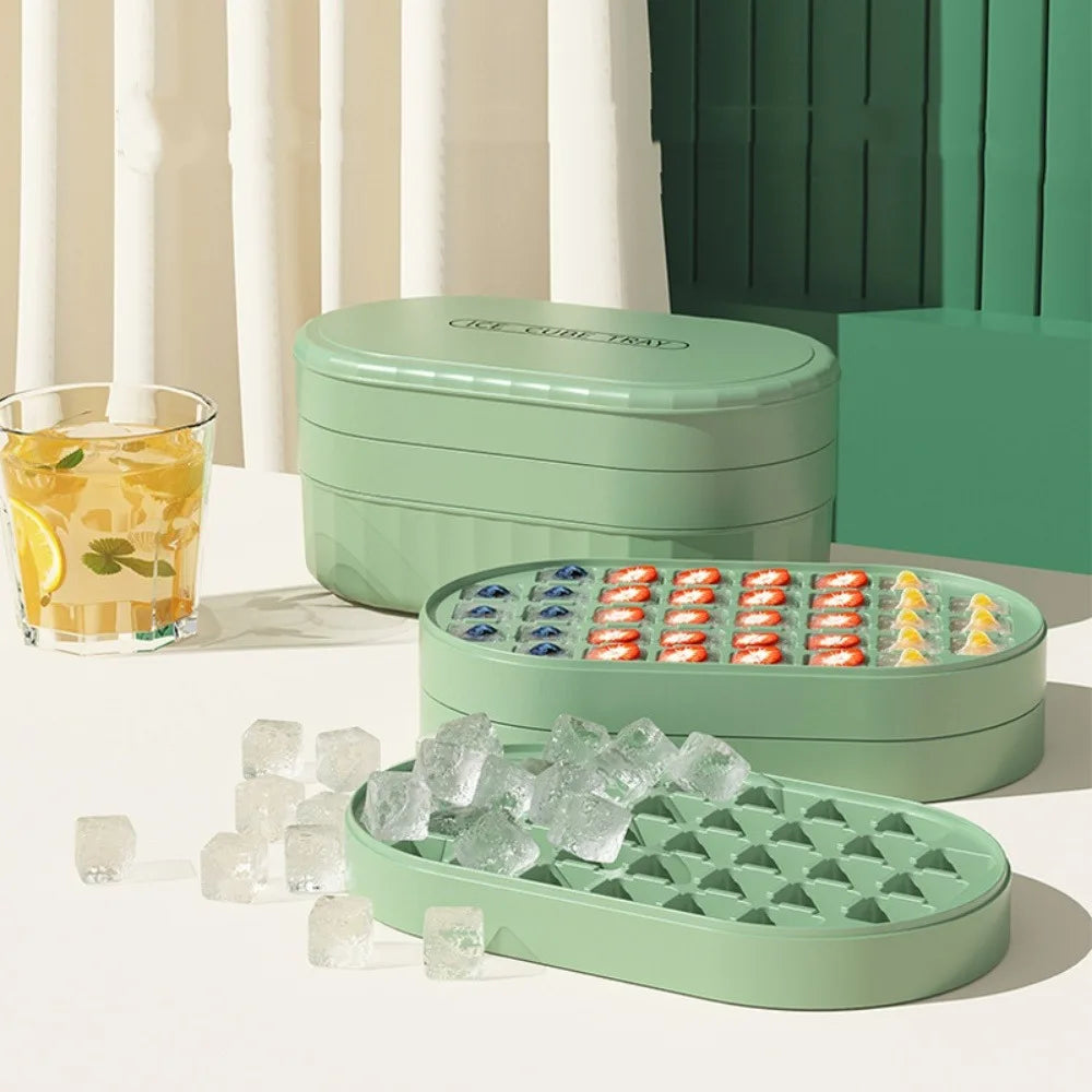 Press-type Ice Cube Mold Silicone Soft Bottom Large Capacity Ice Storage Box One Click Demolding DIY Stackable Covered Ice Maker Qme