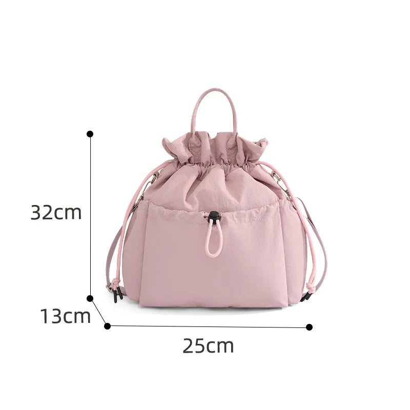 A High appearance drawstring lunch bag, student office worker insulated lunch box bag, hand-held large capacity lunch bag Qme Rose powder