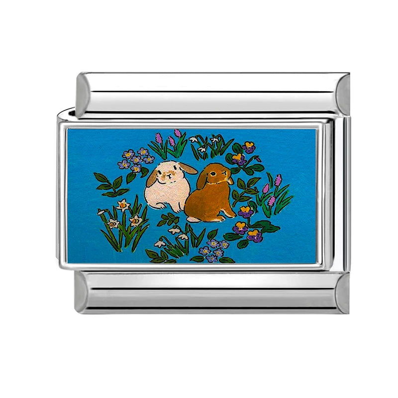 New Y2K Colorful Flowers Butterfly Bees Rose Dogs Swan Italian Charm Links Fit 9MM Stainless Steel Bracelet DIY Making Jewelry Qme S 32