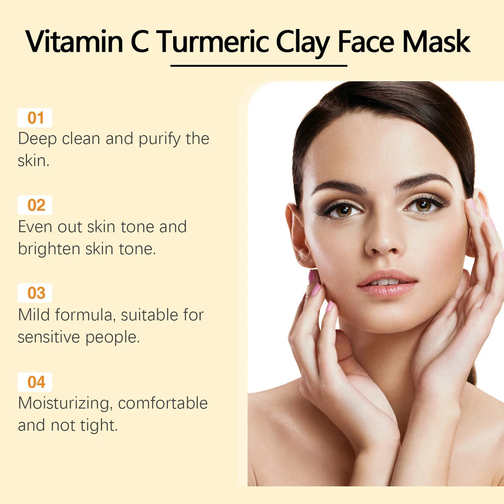 Vitamin C Turmeric Mud Mask Exfoliating Facial Mask Improve Pore Deep Cleansing Nourishing Hydrating Glowing Skin Care Clay Mask Qme