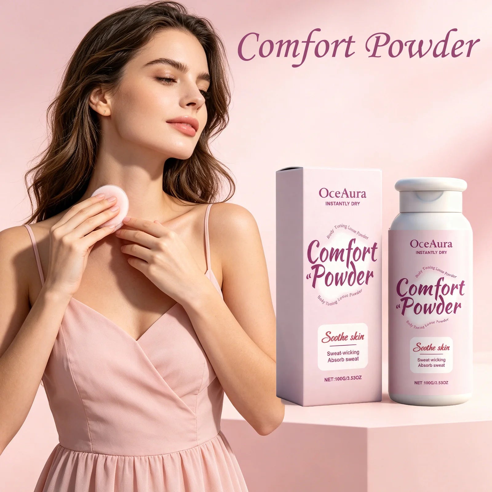 OceAura Comfort Powder Sweat Absorbing Long Lasting Skin Freshness Antisticking Formula Multi Scene Use Soothing Body Powder Qme