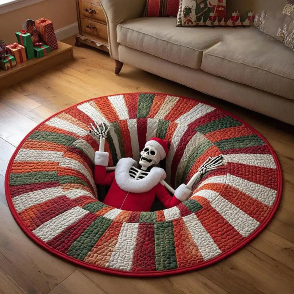 3D Rug Mat Floor Christmas Decor Round Quilted Holiday Bathroom Qme