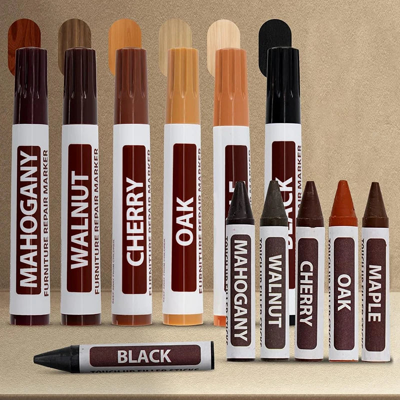 Furniture Markers Touch Up Wood Scratch Stain Repair 8 Felt Tip Wax Qme Set of 12