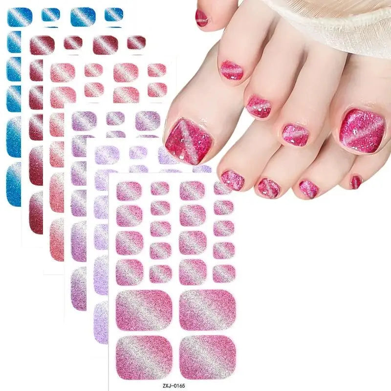 Toe Nail Stickers Full Wraps Gradient Glitter Toenail Polish Strips Qme