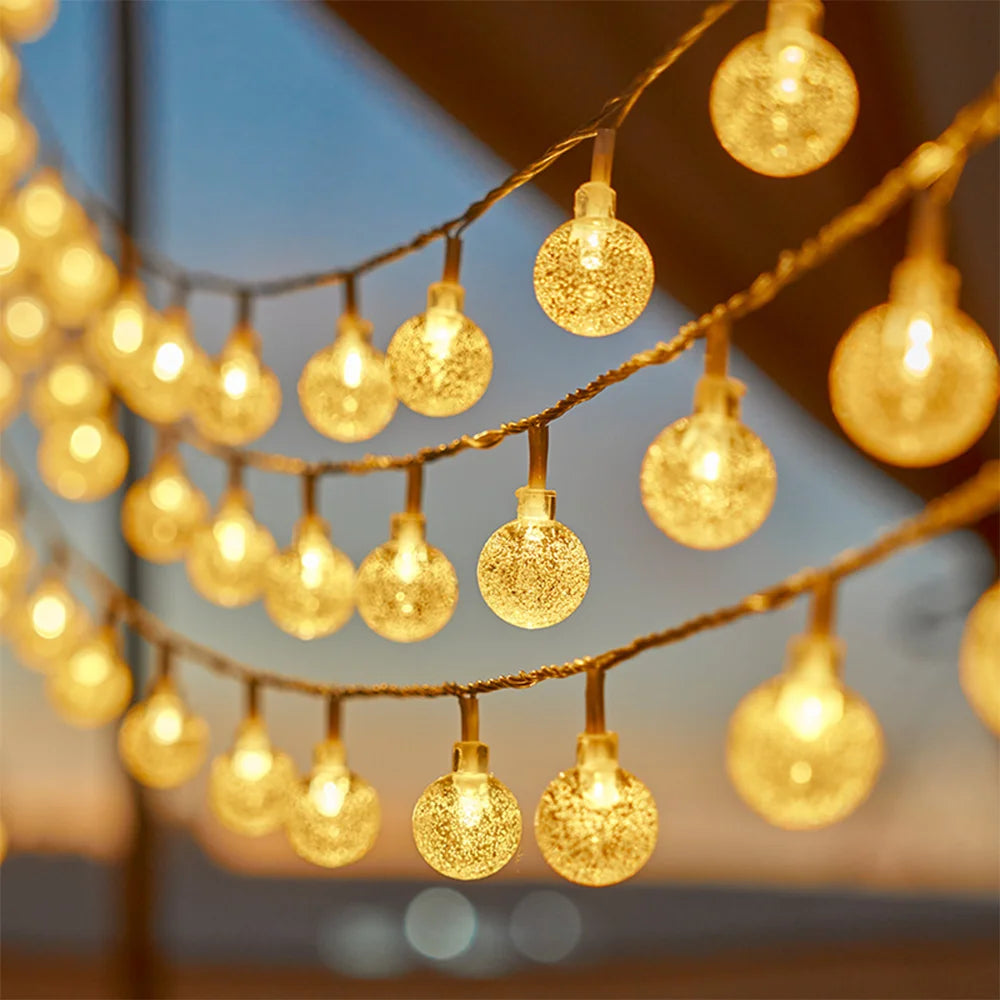 String Lights Camping Lamp Outdoor Crystal Globe Waterproof USB Qme