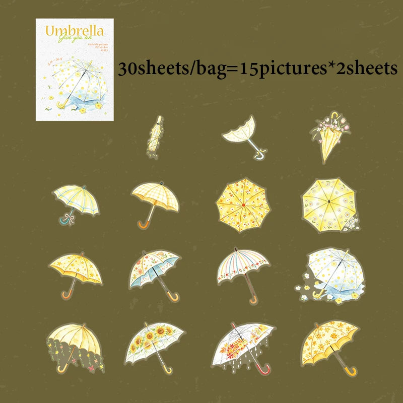 Spring Floral Umbrella Die-cut Stickers, Rainy Themed Journal Collage Supplies, Decorative Stickers for Cups, Greeting Cards Qme B