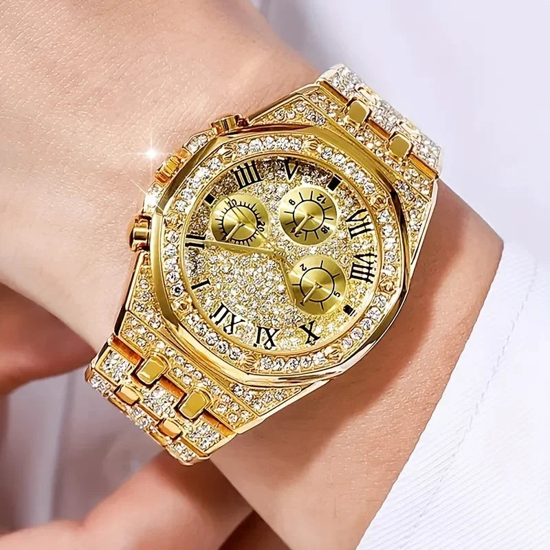 Luxury Octagonal Bezel Iced Quartz Watch Multipack Roman Numeral Dial Men Hip Hop Jewelry Without Gift Box Qme