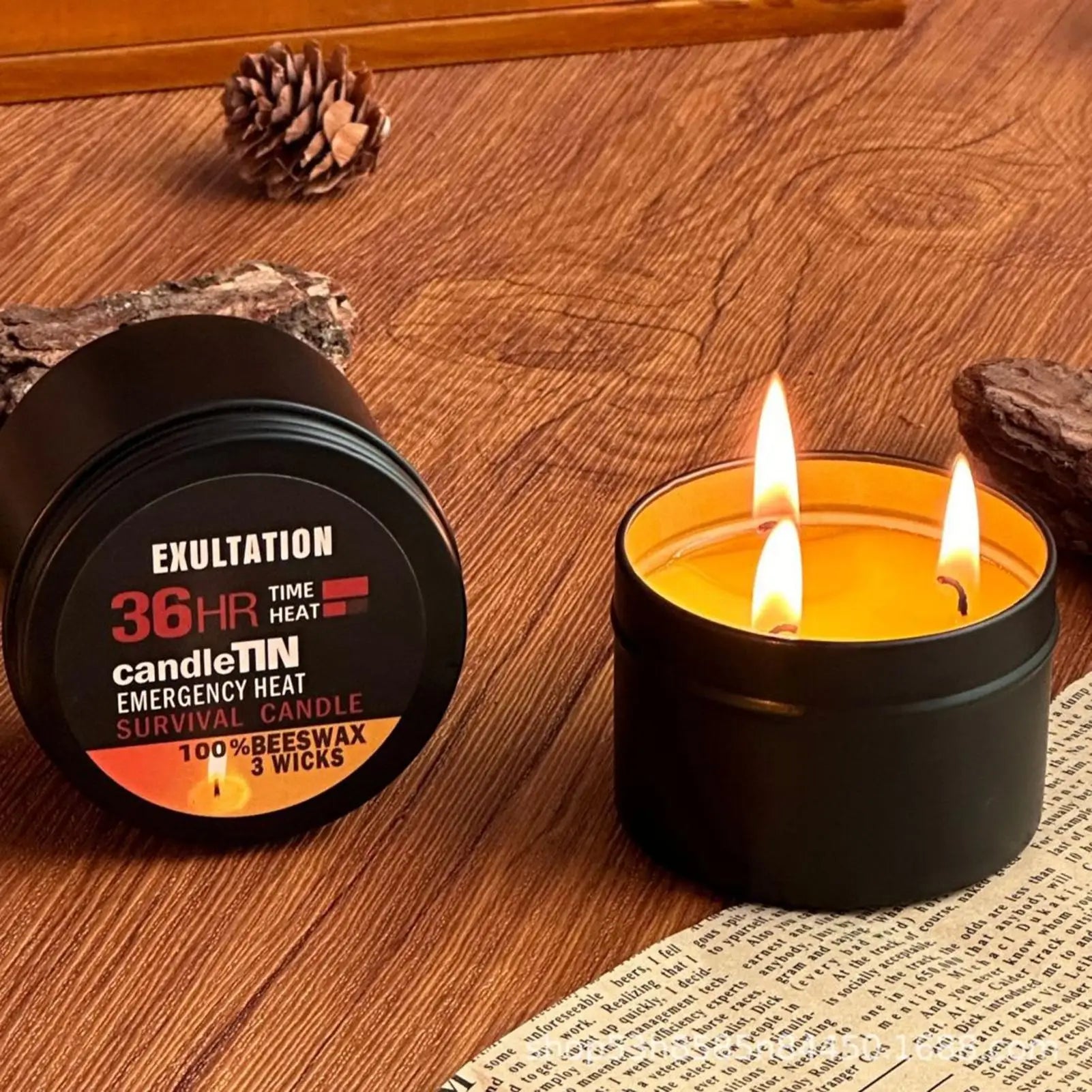 Candles for Power Outages Camping Candle with Jar 36 Hours Long Burning 3-Wick Lamp Light Source Gear for Fishing Camping Qme